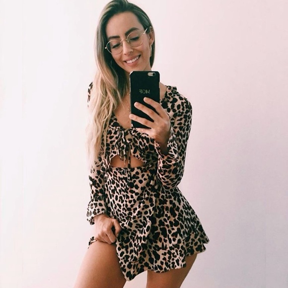 for love & lemons  leo keyhole stretch silk mini dress in cheetah, size small - Picture 14 of 15
